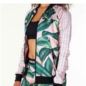 NWOT Adidas Original Farm Rio Pink Leaf Track Jacket Size M